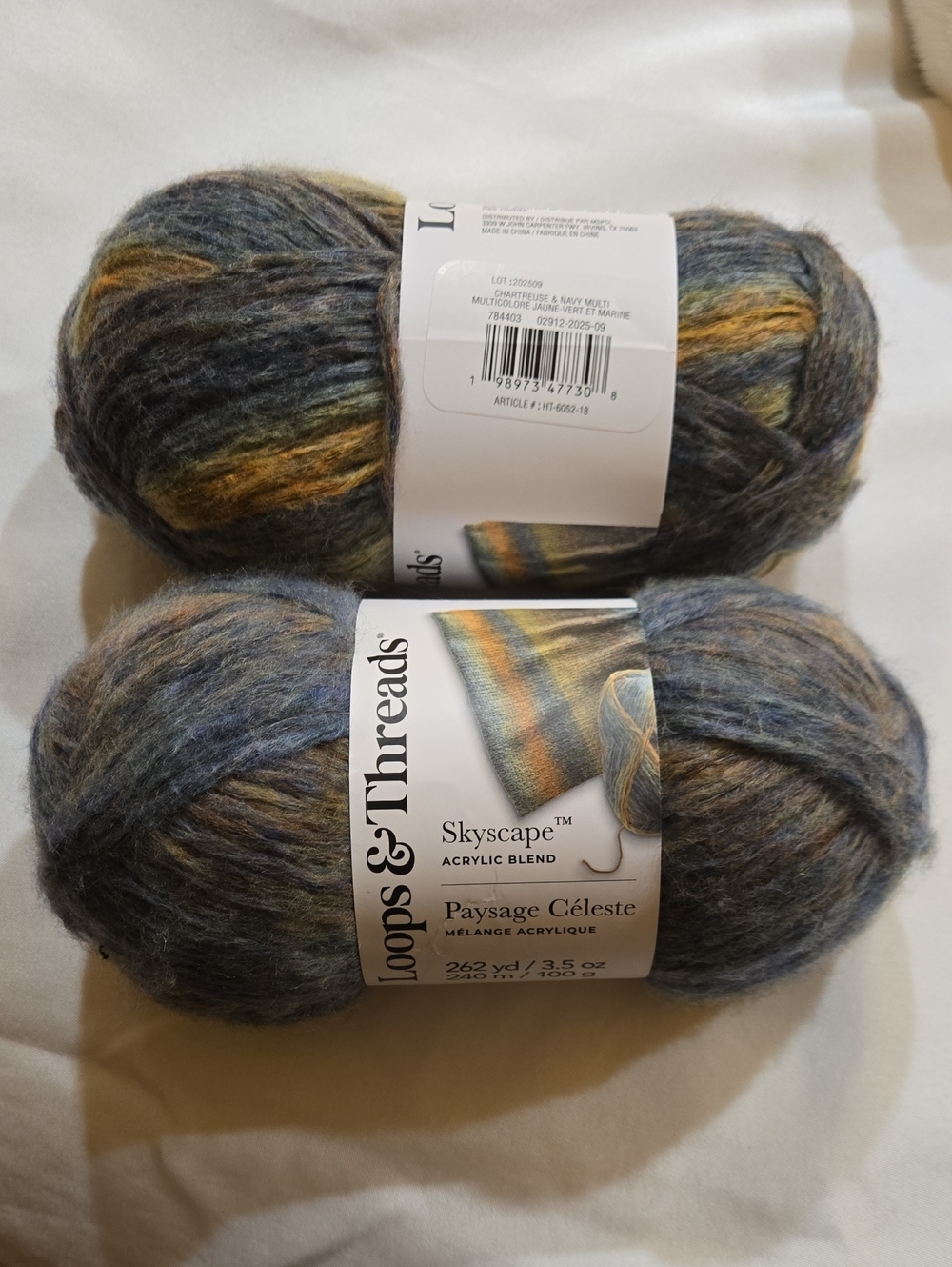 Loops & Threads Skyscape Acrylic Blend Yarn Multicolor Chartreuse/Navy Lot Of 2